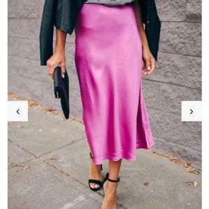Worn once vici opulent fuschia satin maxi skirt